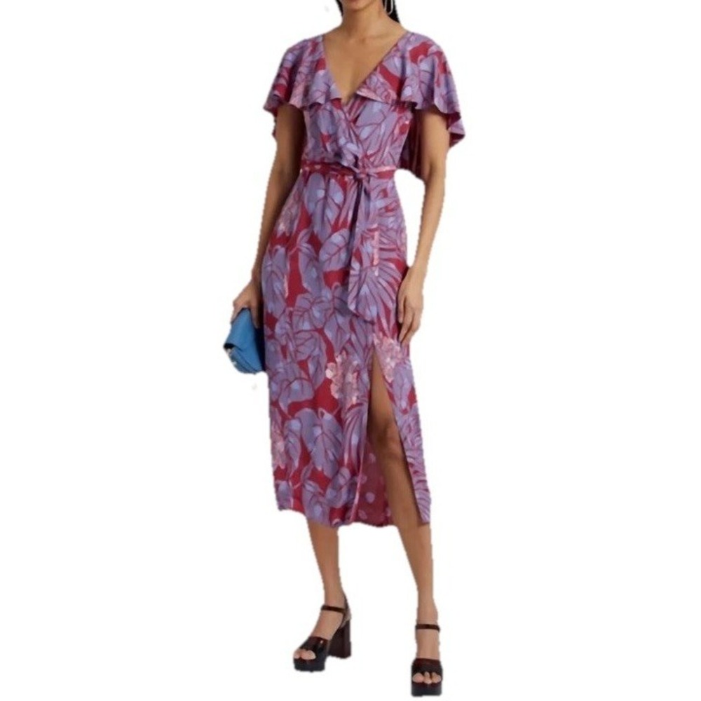 Diane von Furstenberg DVF‎ Aba Silk Midi Dress Palm Medium Lavender Size 4
